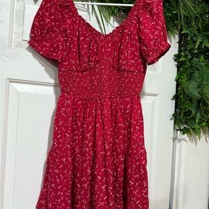 Hollister Smocked Red Floral Dress size L